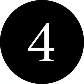 number 4 in white bold playfair display with a black circle background. Icon